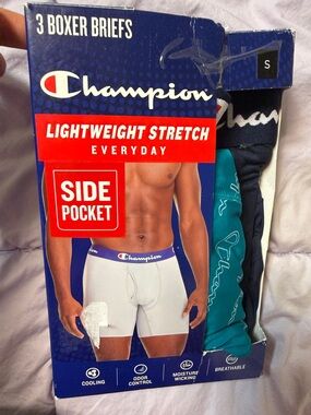 Champion 3-Pack Lightweight Stretch Boxer Briefs - Teal, Navy, Gray Size S